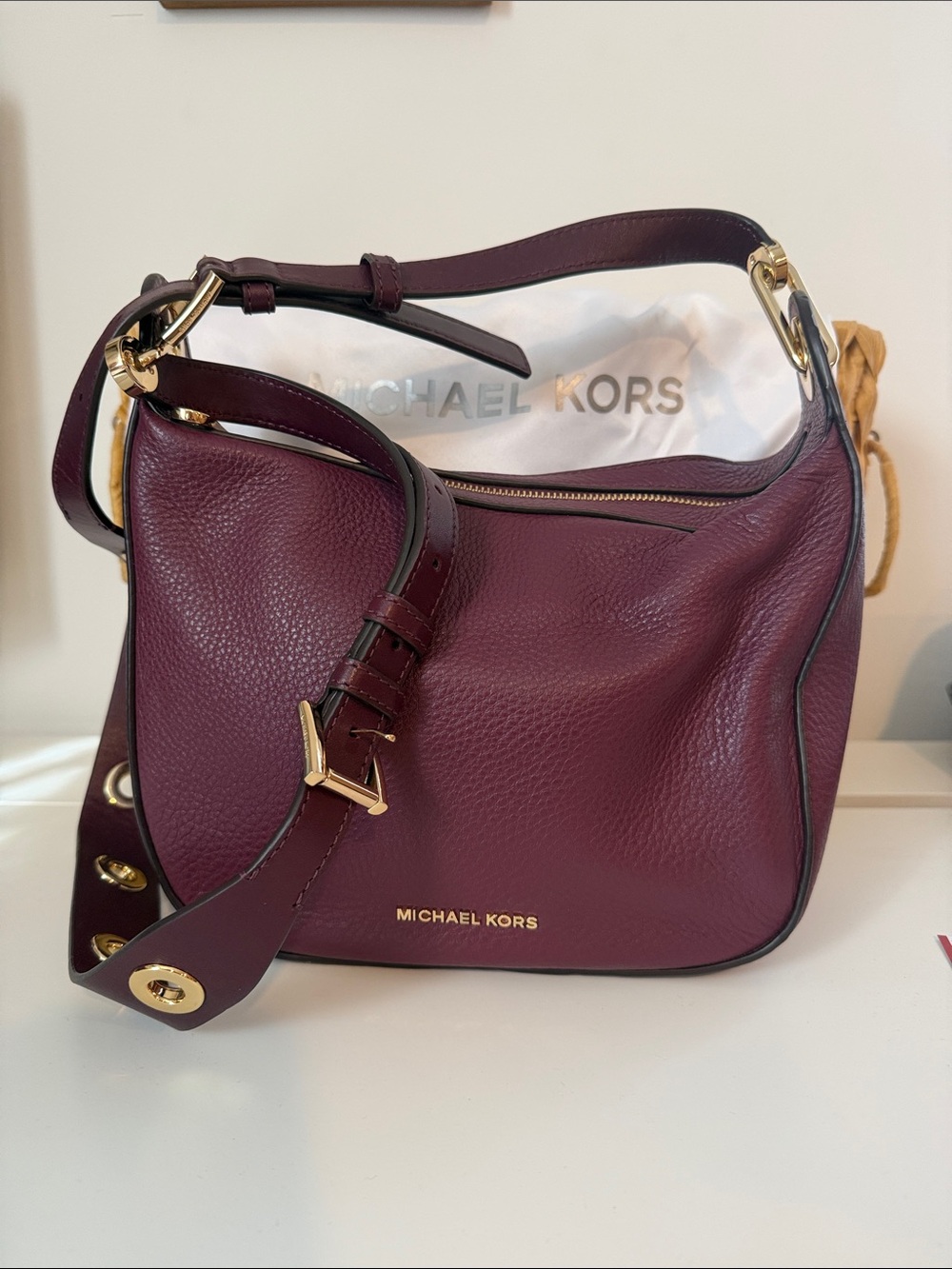 Michael Kors Pebbled Leather Shoulder Bag in Wine